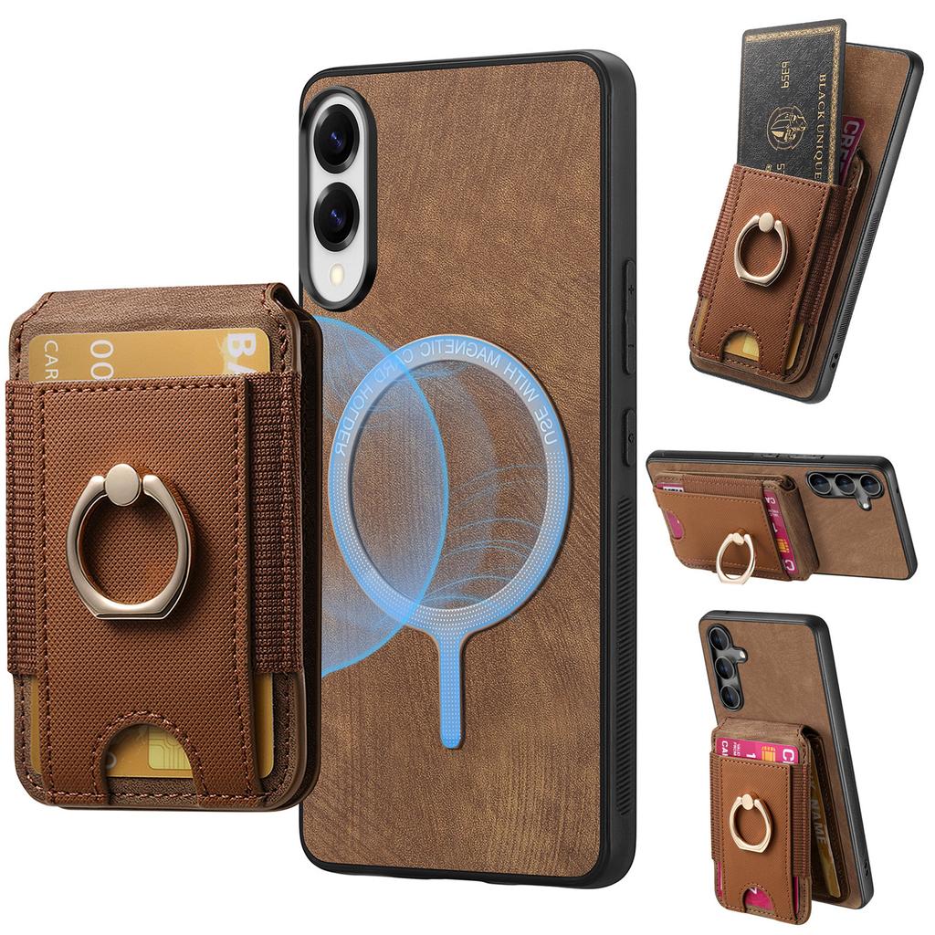 For Samsung Galaxy S25 Edge Case Compatible with MagSafe Leather Back Cover with Detachable Card Holder Kickstand