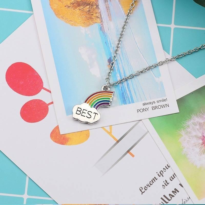 2Pcs/set Beauty Color Rainbow Pendant Choker Necklace Gift For Friends Letter Friendship Jewelry Necklaces