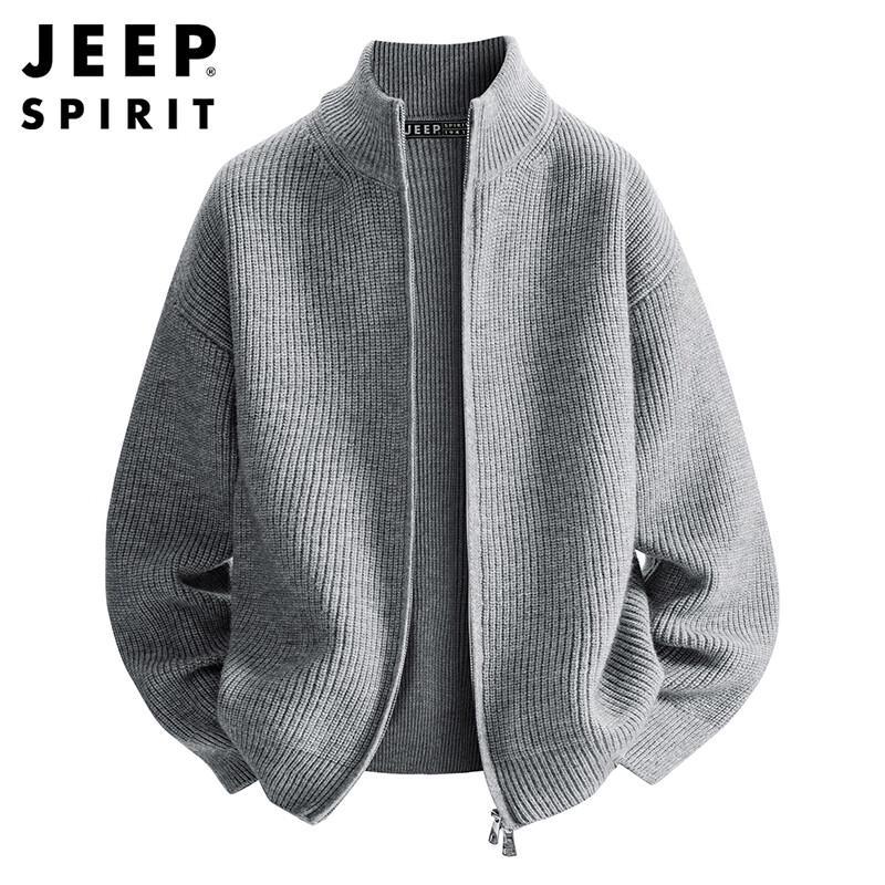 JEEP SPIRIT Men's Zipper Stand Collar Knitted Cardigan Sweater