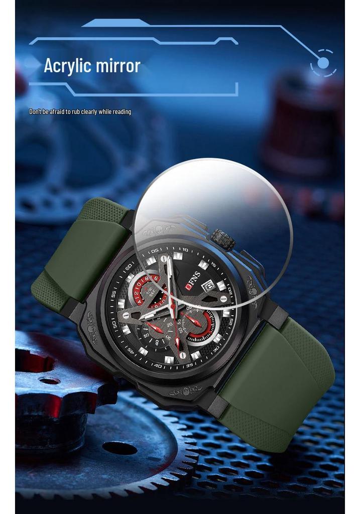 Oufannishi Creative Square Multifunctional Men's Waterproof Quartz Sports Watch with Calendar