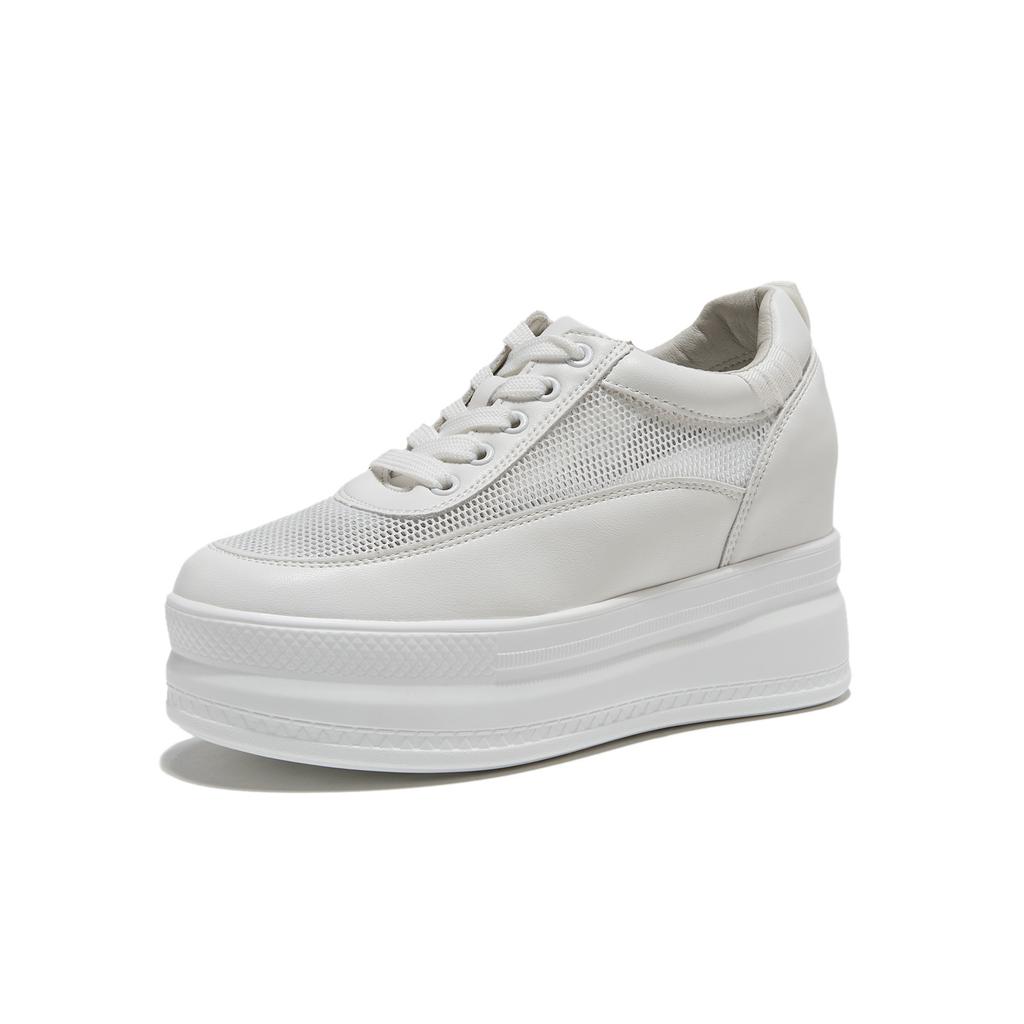 New Leather Little White Shoes Women's Inner Height Increase Women's Shoes Women's Thick-soled Muffin Shoes Casual Versatile and Thin