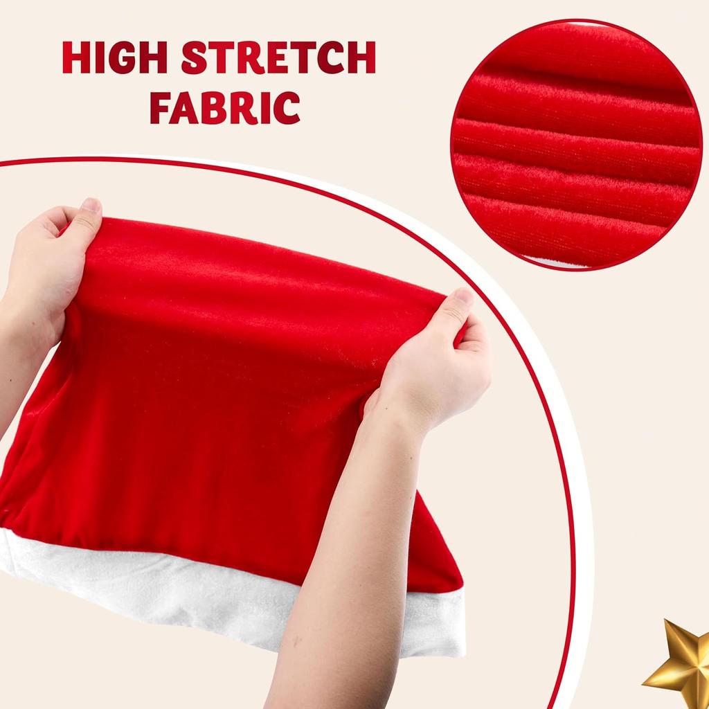 JOYFY 4 Pcs Christmas Chair Cover Red Santa Hat Chair Slipcovers for Christmas Holiday Festival Decoration Ornaments Set