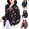 Chiffon Coat Stand Collar Long Sleeve Floral Print Sunscreen Coat Zipper Placket Thin Outwear