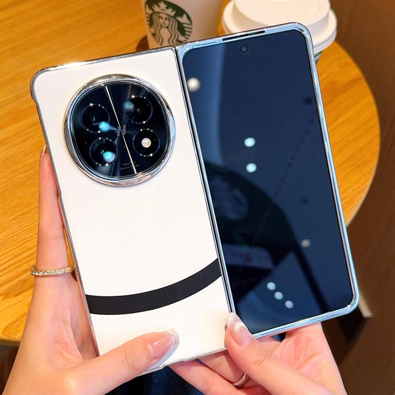 

For OPPO Find N5 Gold Plated Leather Black & White Block Anti-Yellow Anti-Fingerprint Phone Case OPPO Find N5