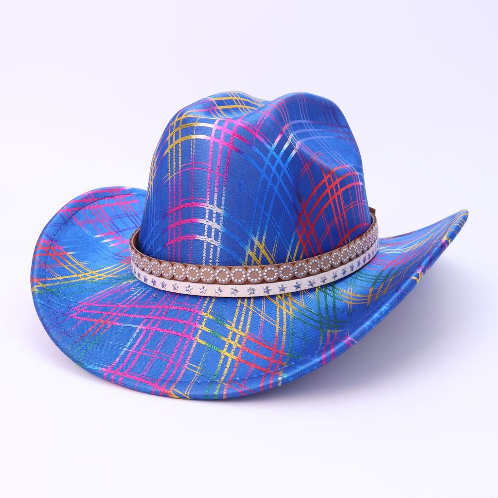 Western Cowboy Hat European And American Colorful Sequined Striped Plaid Jazz Hat Men'S And Women'S Stage Top Hat