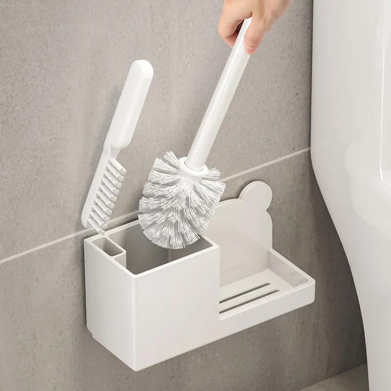 Space-Saving Toilet Brush Kit-360° Spin Silicone Brush Head & Wall-Mounted Holder | Resistant Bathroom Accessories for Household