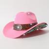 Autumn and winter men's and women's rolled-edge cowboy hat with heavy-duty belt decoration and patches