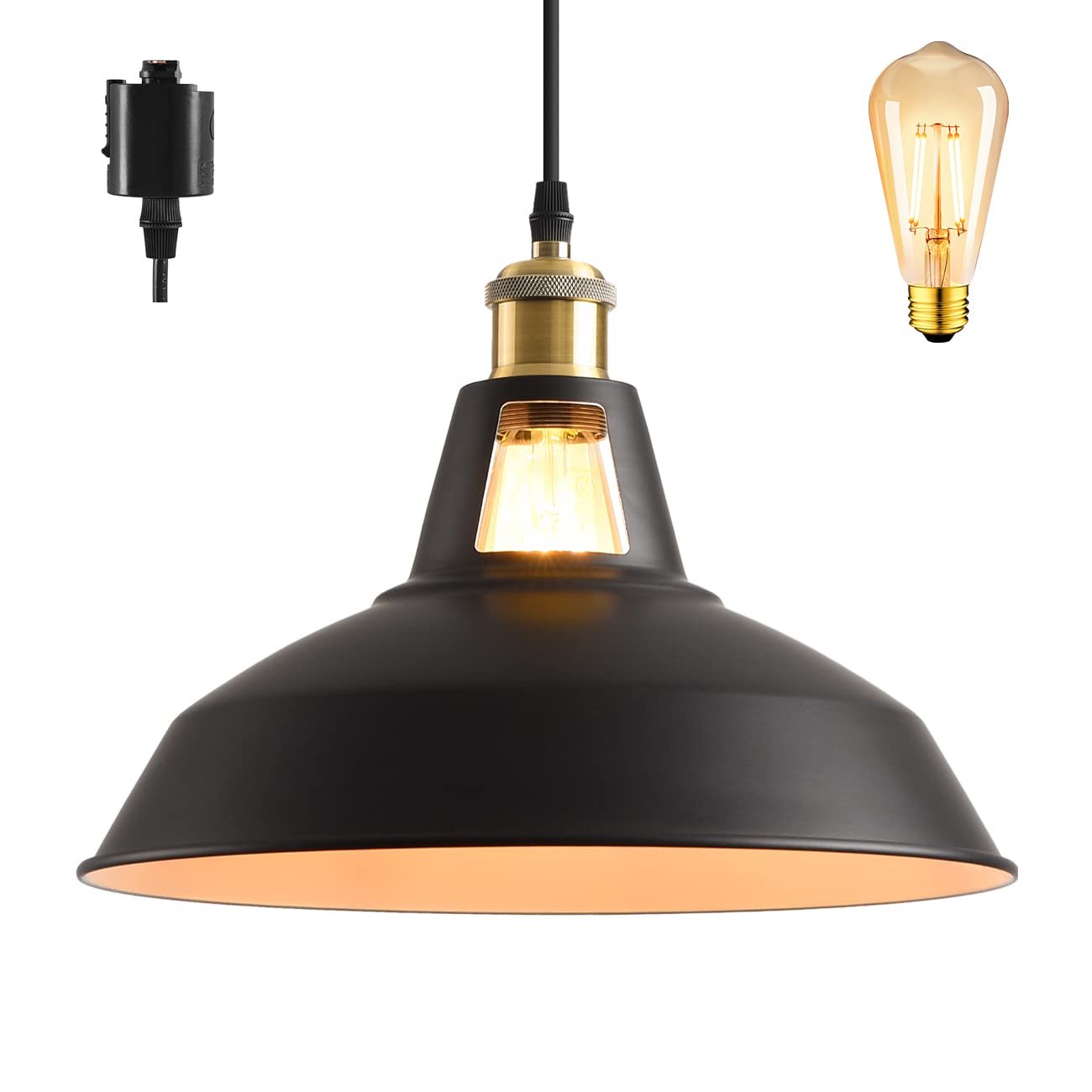 

LVWIT Duct Rail Pendant Light, E26 Base, 31cm Diameter, Nordic Style, Includes LED Bulb, Edison Bulb, 60cm Adjustable Cord, Hanging, Interior Ceiling