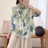 Johnature Women Vintage Print Floral Shirts Tops Turn-down Collar Seven Sleeve Blouses Summer Chinese Style Shirts