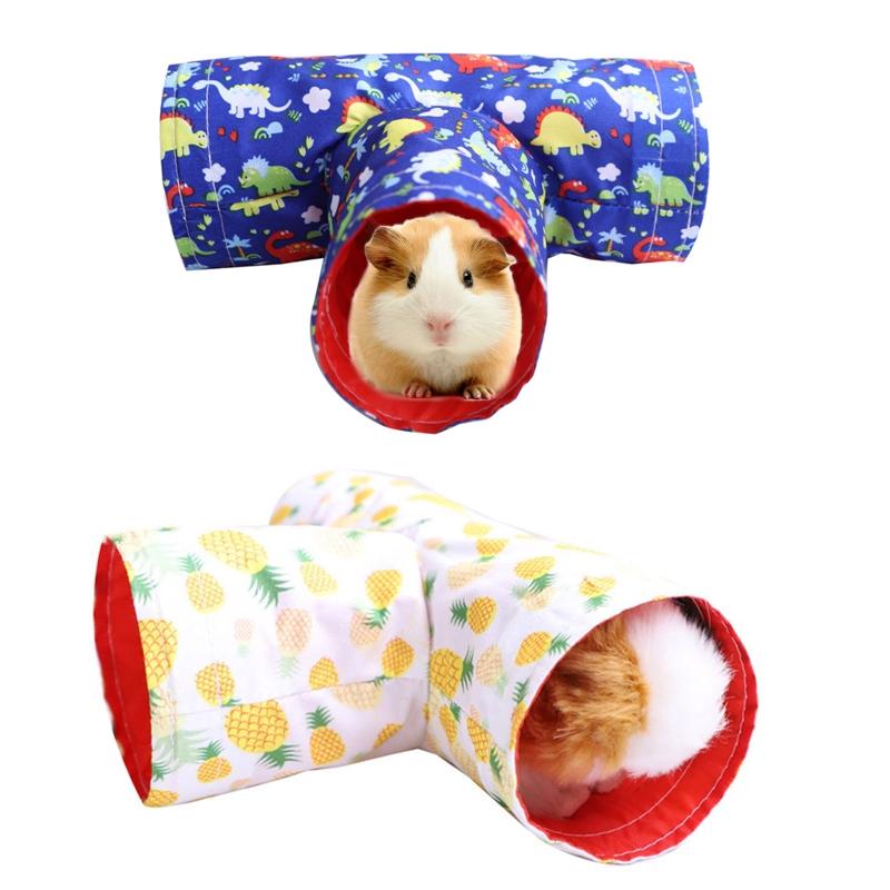 Guinea Pig Cage Hamster Toy Tubes Collapsible and Portable Gift for Pet Durable T-Shape Tunnel-3 Way for Play Tubes Dura