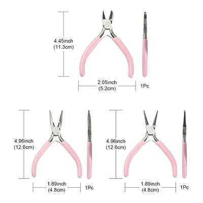 Cute Pink Color Handle Anti-slip Splicing and Fixing Jewelry Pliers Tools & Equipment Kit for DIY Jewelery Making Needlework