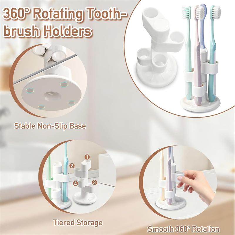360° drehbarer Zahnbürstenhalter 4-Schlitz Zahnbürsten Make-up-Bürsten Aufbewahrungs-Organizer mit rutschfester Basis Badezimmer-Arbeitsplatten-Organizer