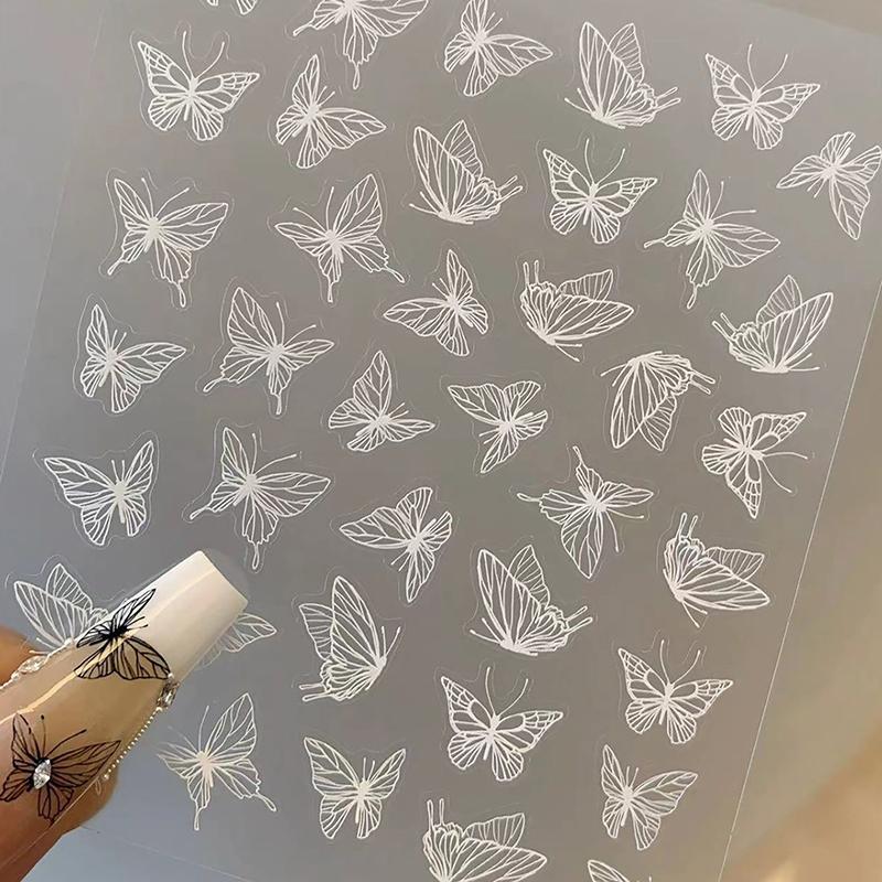 

Рисованная жидкая бабочка наклейка для нейл-арта ультратонкая слайдер-декорация прозрачные наклейки черно-белая самоклеящаяся наклейка белый