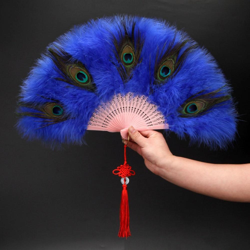 Tassel Hand Fan Fluffy Foldable Hand Fan Peacock Feather Fan Comfortable For Photography Stage Performance Home Decoration