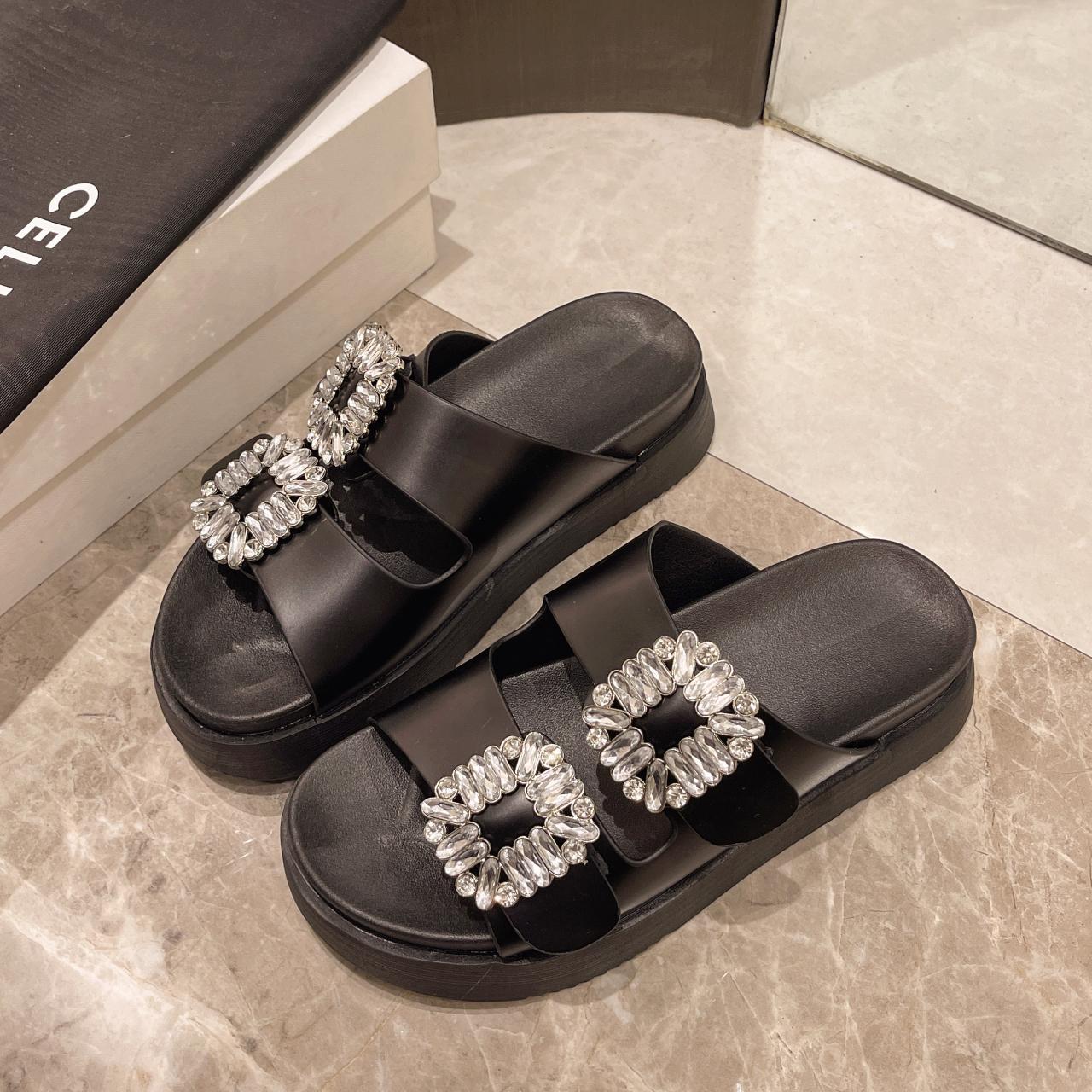 

Хрустальные женские балетки, тапочки, туфли 2025, шлепанцы, лето, новый модный бренд, с открытым носком, пляжные, уличные сандалии, туфли-лодочки, слайды, Mujer 35 чёрный