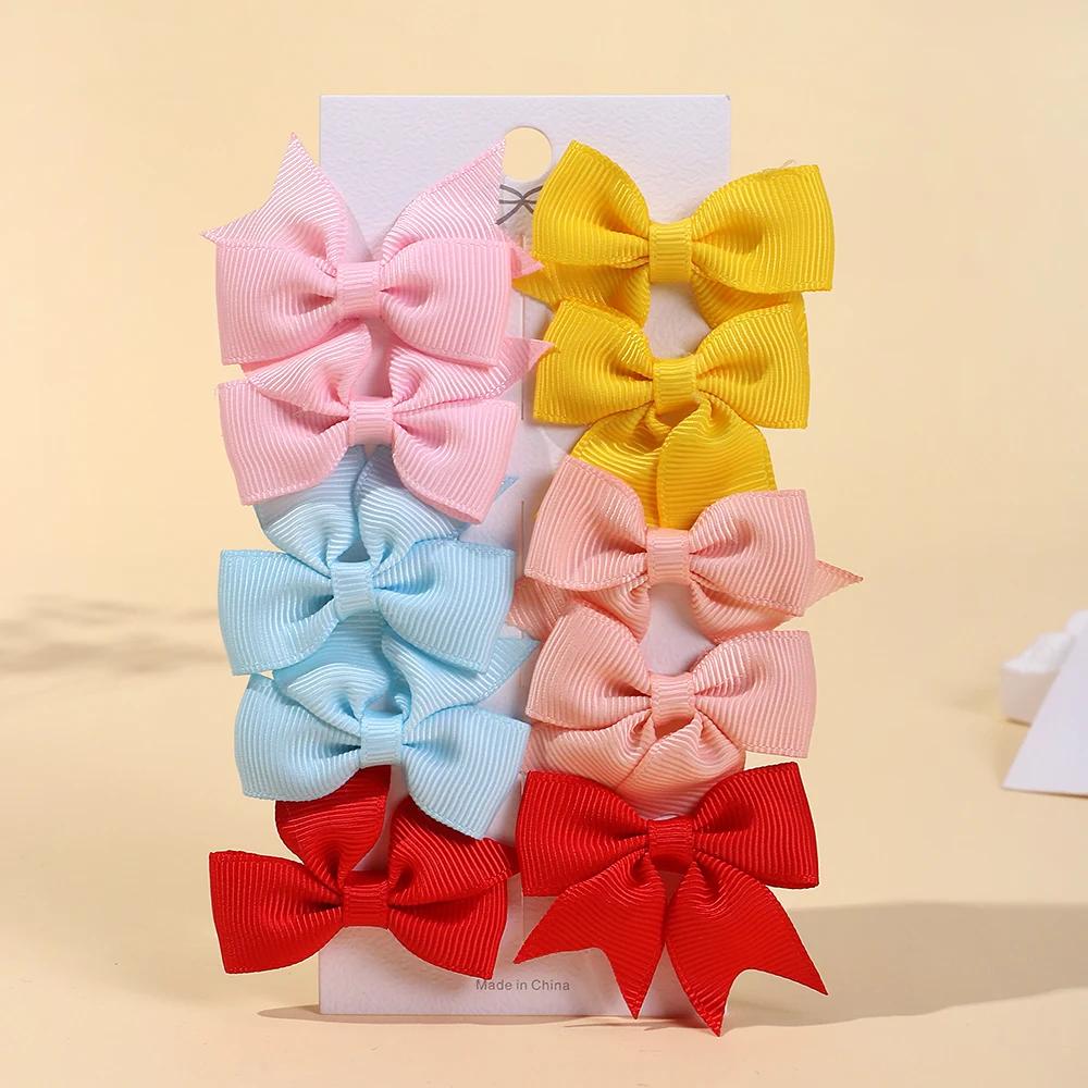 10Pcs/Set Classical Solid Ribbon Bow Hair Clips for Kids Girl Handmade Bows Hairpin Barrettes Headwear Children Hair Accessories