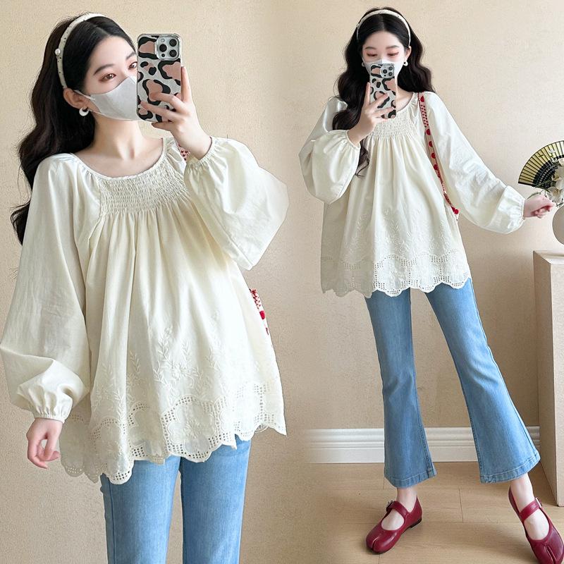 2025 Spring/Autumn Loose Embroidered Versatile Maternity Doll Shirt L