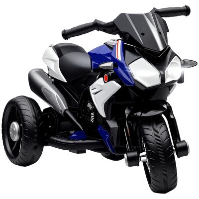Electric Kids' Motorcycle, Lights & Sounds, 3 Km/h, Rechargeable, Plastic & Metal, Blue/White