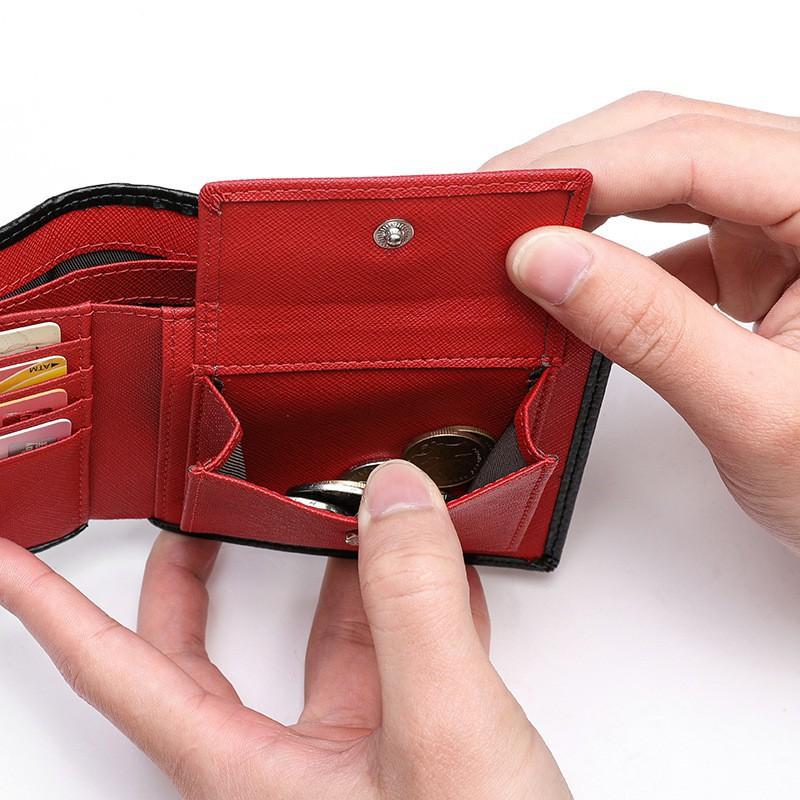 Men's Carbon Fiber Pattern Wallet Two-fold Genuine Leather Multi-slot Change Position Short Clip