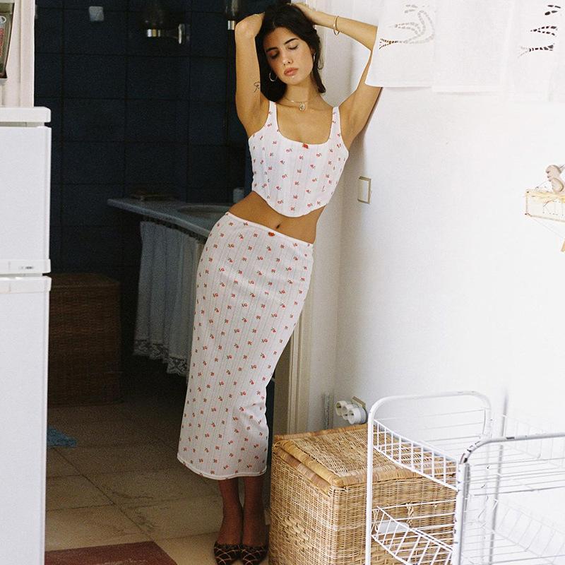 Spring and Summer New Women's Fashion Suspenders Printed Small Vest Slim Hip Skirt Suit Women