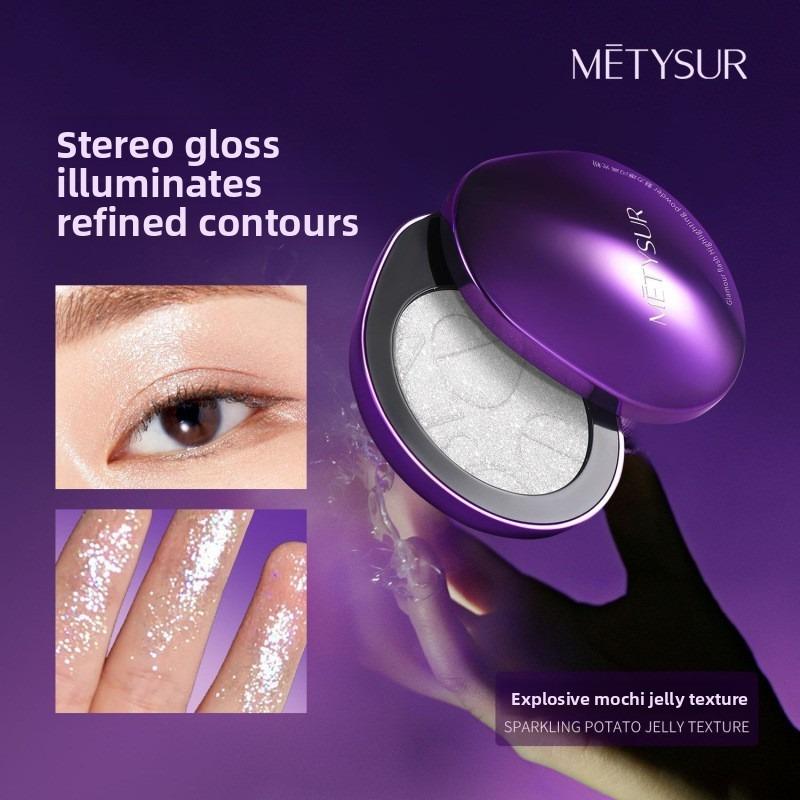 METYSUR Shimmer Highlighter Powder, Finely Milled Pearl Glow, Face Contour Illuminating, Buildable Shine for Natural To Bold Look