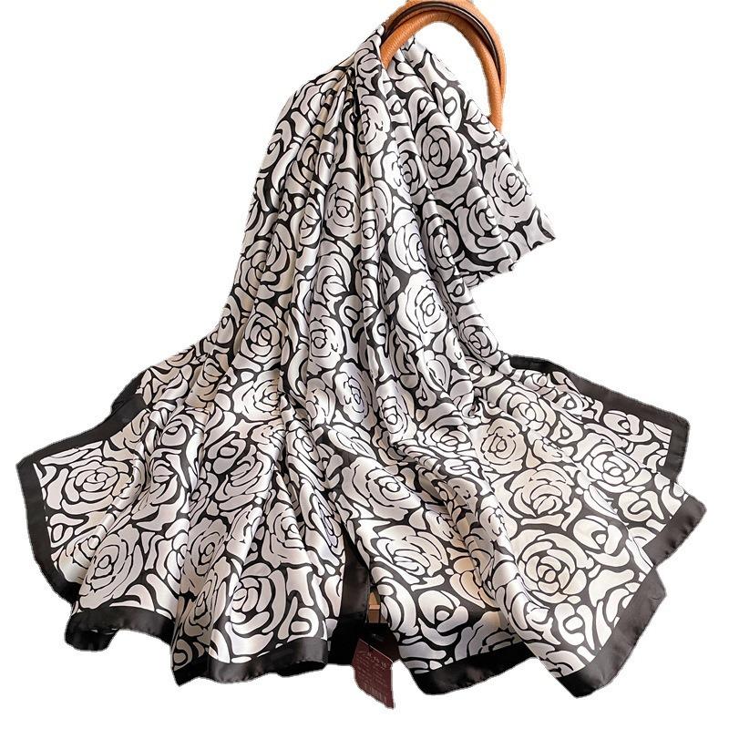 Rose luxury scarf printing with goods New silk scarf Long large size travel shawl Sunscreen