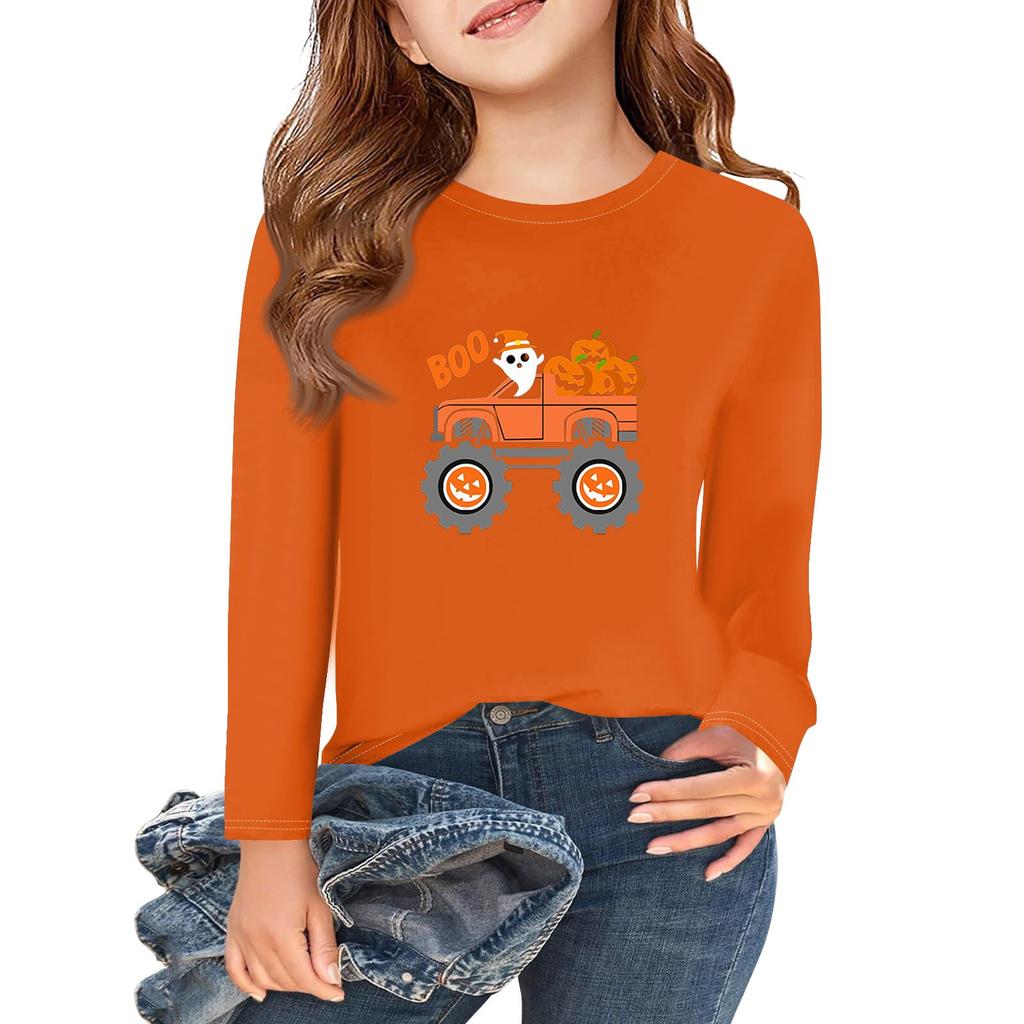 Girls Long Sleeve Halloween Day T Shirts Kids Fall Tops Crewneck Basic Tees 2-11Y