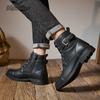 Mode Herbst Winter Britischer Stil Herren High-Top Stiefel Rutschfest Retro Schnürung Runde Zehen Lederstiefel Seitenreißverschluss Botas Para Hombre40-45