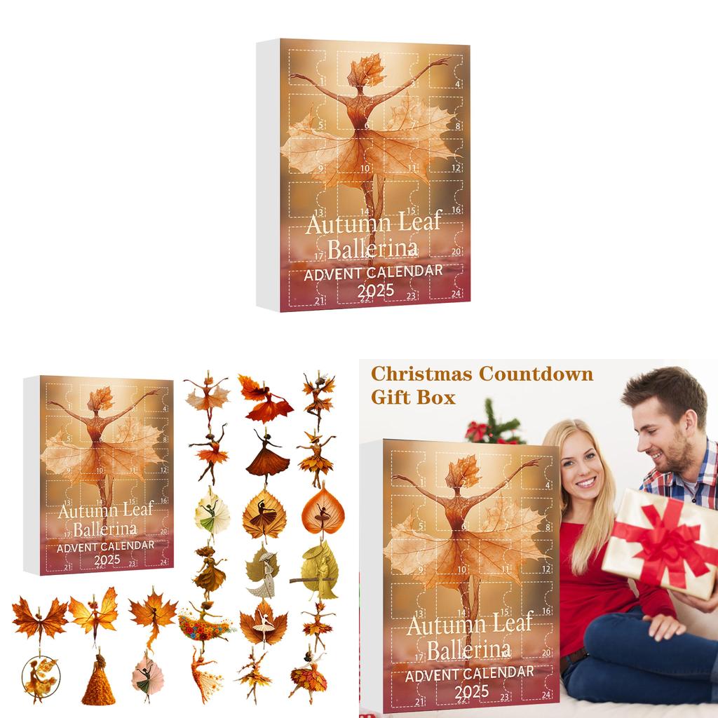 Świąteczny 24-dniowy Kalendarz Adwentowy z Dziewczyną z Liściem Klonowym i Motywem Baletowym Akrylowa Świąteczna Niespodzianka