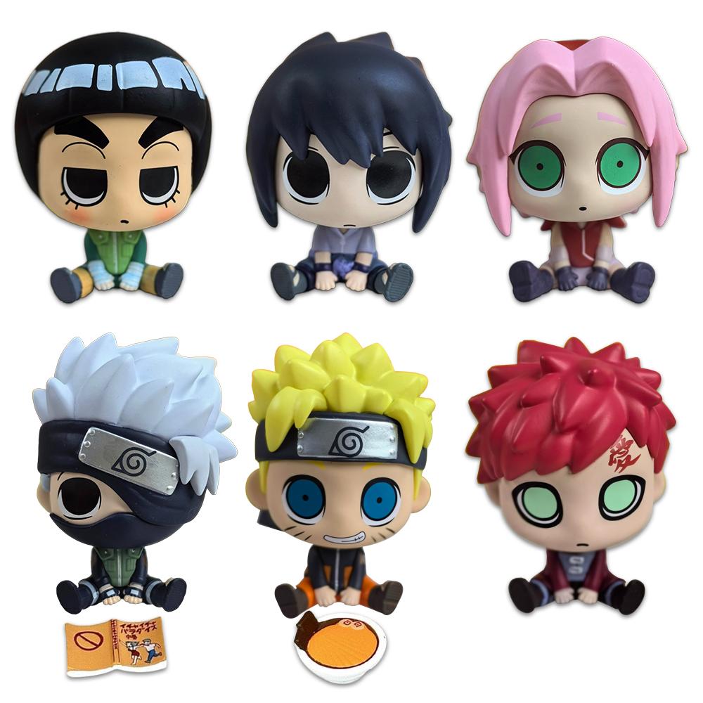 6Pcs 1Set Anime Naruto Figure Uchiha Sasuke Kakashi Lee Gaara Haruno Sakura Sitting Q Version Set Model Toy Gift Action Figure