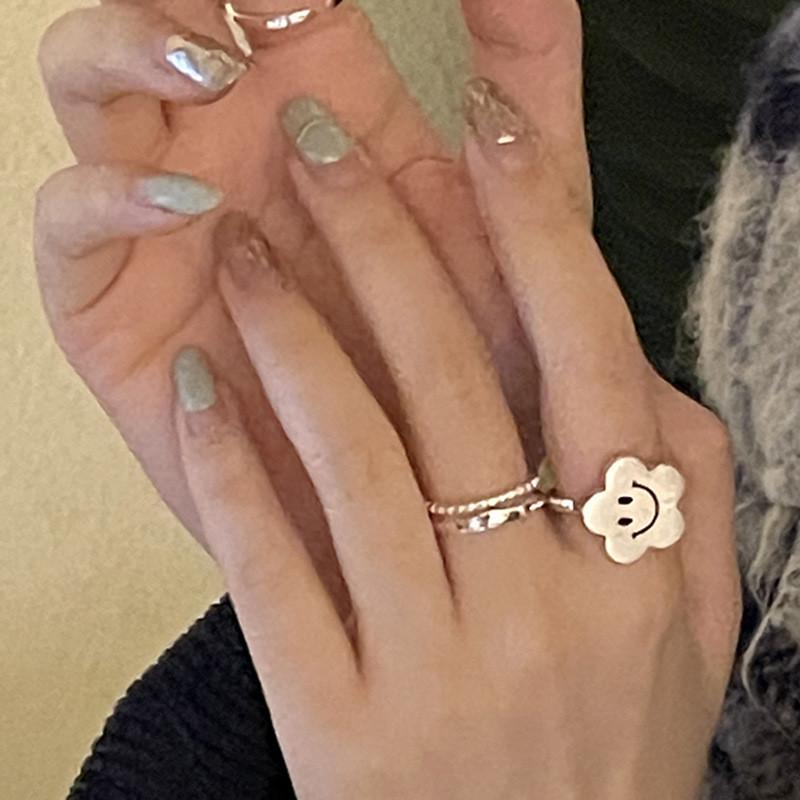Fashionable Style Ins Matte Flower Ring For Womens Adjustable Design Open