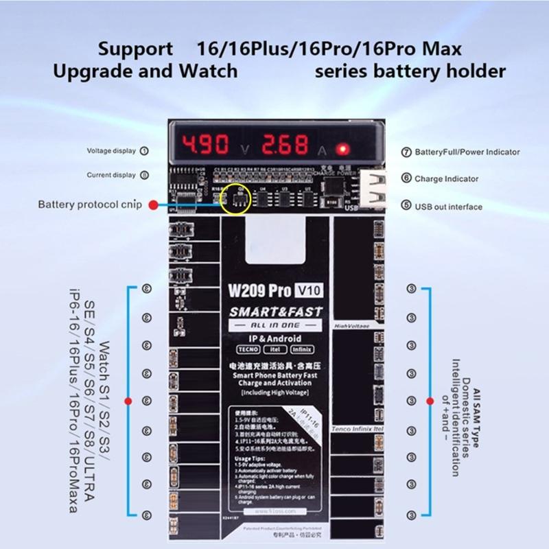 Comprehensive  Multiple Model Battery Activation Circuit Board for W209 V10 Phone Devices Quick Charging Battery Testing