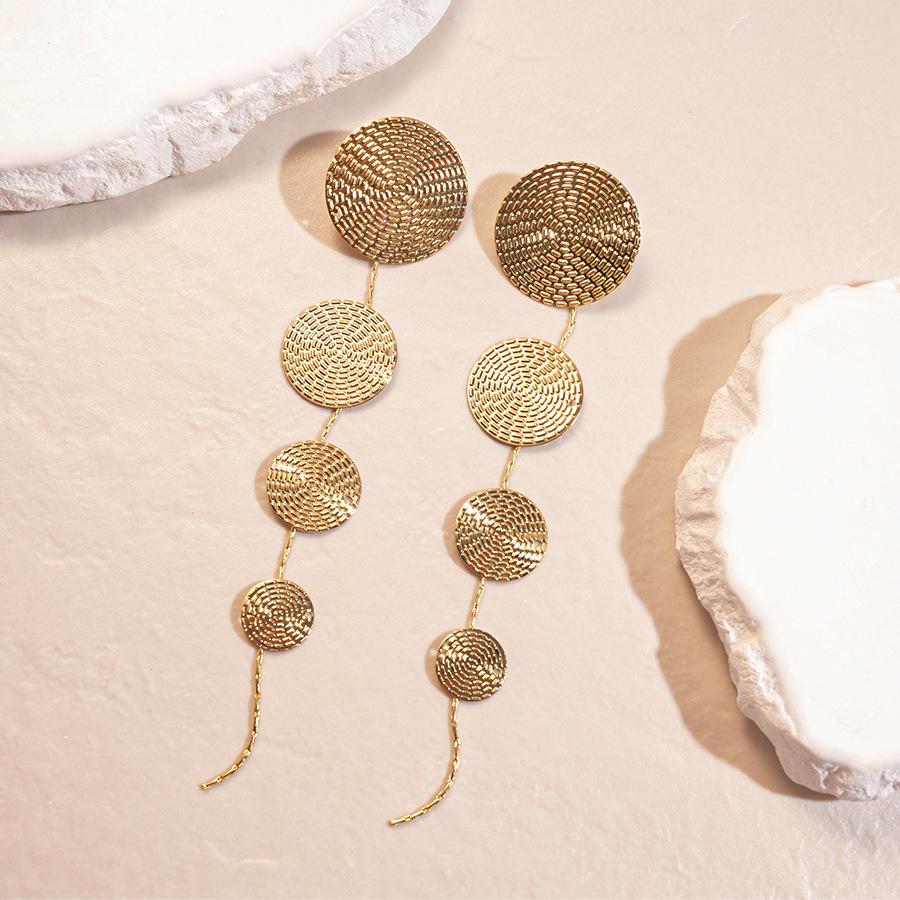 Metal sense size gradual change geometric round fringed silver needle earrings personality exaggerated temperament earrings