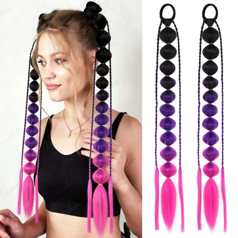 2Pcs Colorful Twist Braid Bulk Lantern Braid Braided Ponytails Natural Bubble Jumbo Braid for Women
