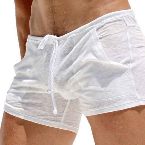Herre Hvite Sommershorts Snøring i Midjen Casual Underdeler Pustende Ensfarget Tynne Shorts for Strandferie Fritidssport