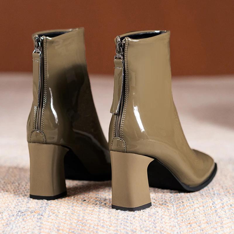 Pointed Toe Women Ankle Boots Black White Pink Sock Booties Thick High Heels Fashion PU Shoes Woman Winter Botas Size 35-40