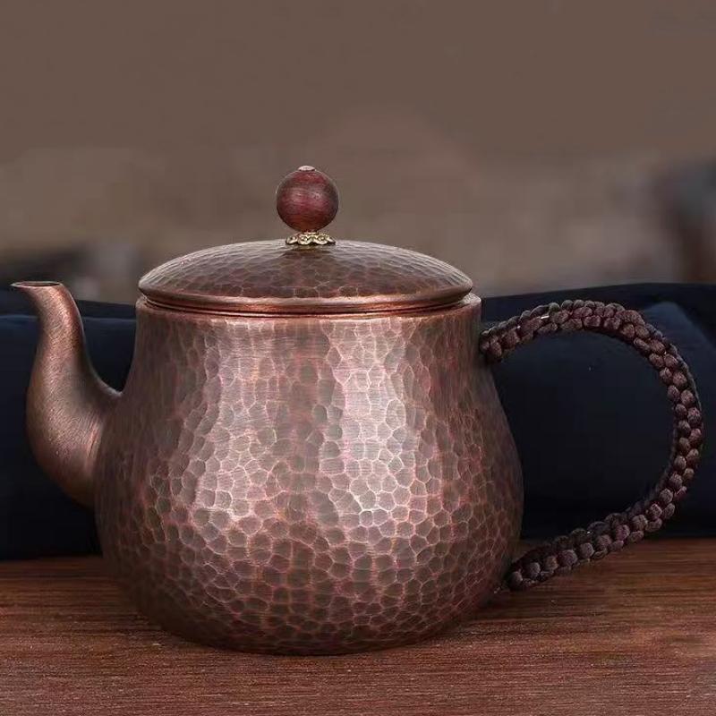 Vintage Copper Coffee Pot,Hammer Texture Weave Handle 500 ml With lid Heat Resistant Filter Water Kettle,Handcrafted Teapot