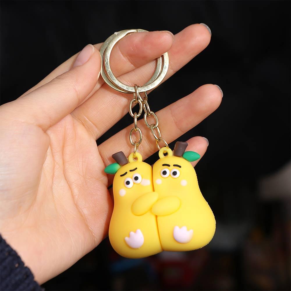 A Pair Kawaii Cute Lovers Keyring Toy Gift Hug Pear Key Ring Magnetic Couple Keychain Lovers
