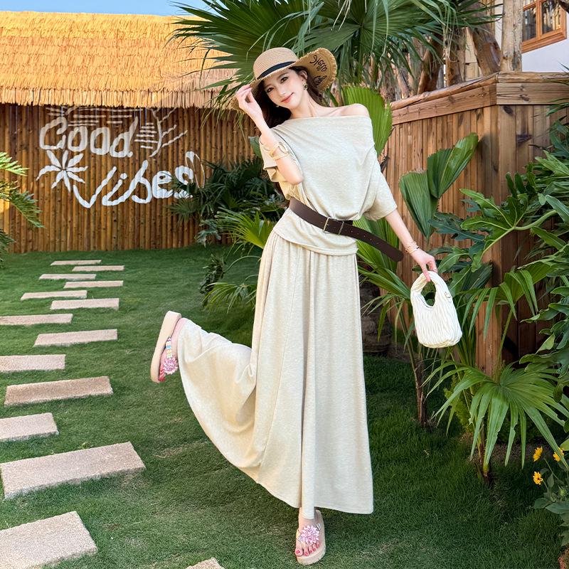 

Spicy Girl Off-Shoulder T-Shirt Skirt Set - 2026 Summer Fashion Large світло-сірий колір