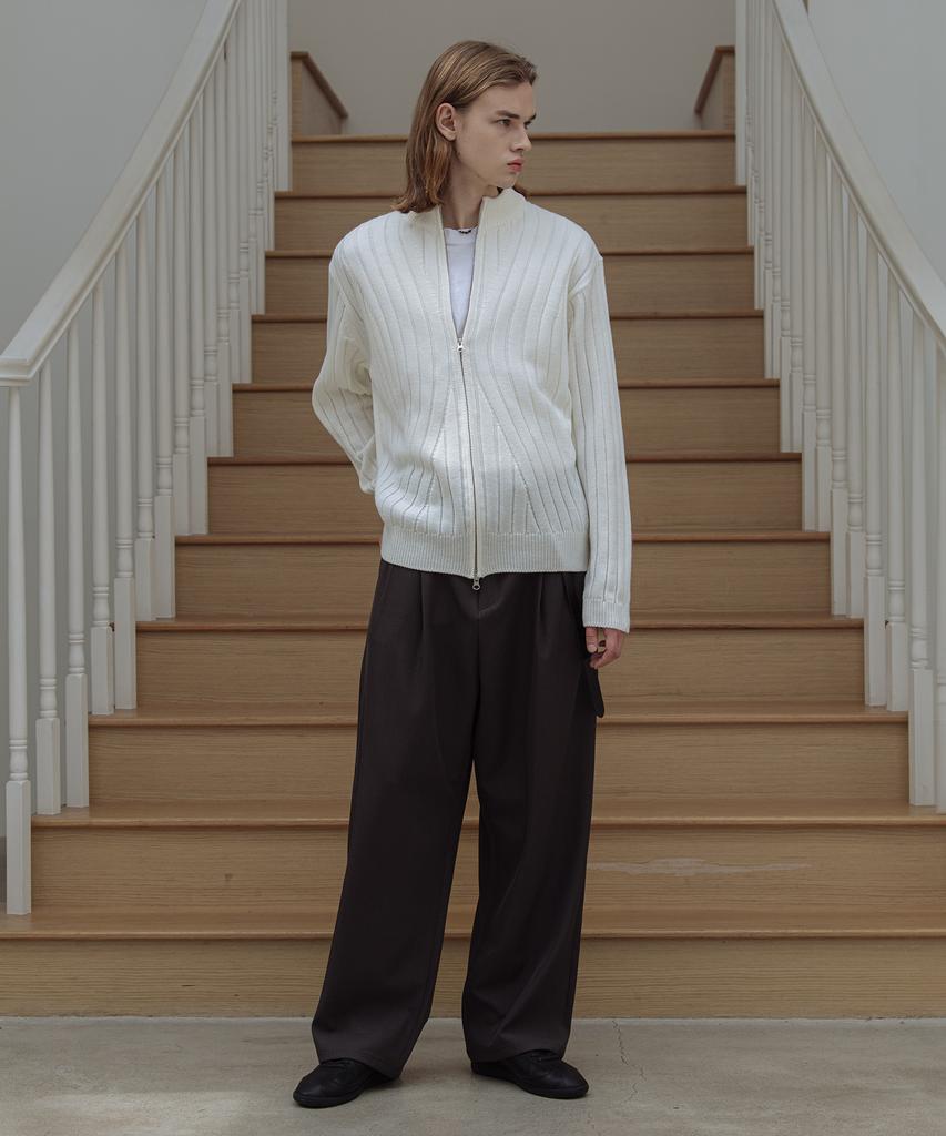 Dekkoloso Wave Pattern Two-Way Knit Zip-Up [Ivory]