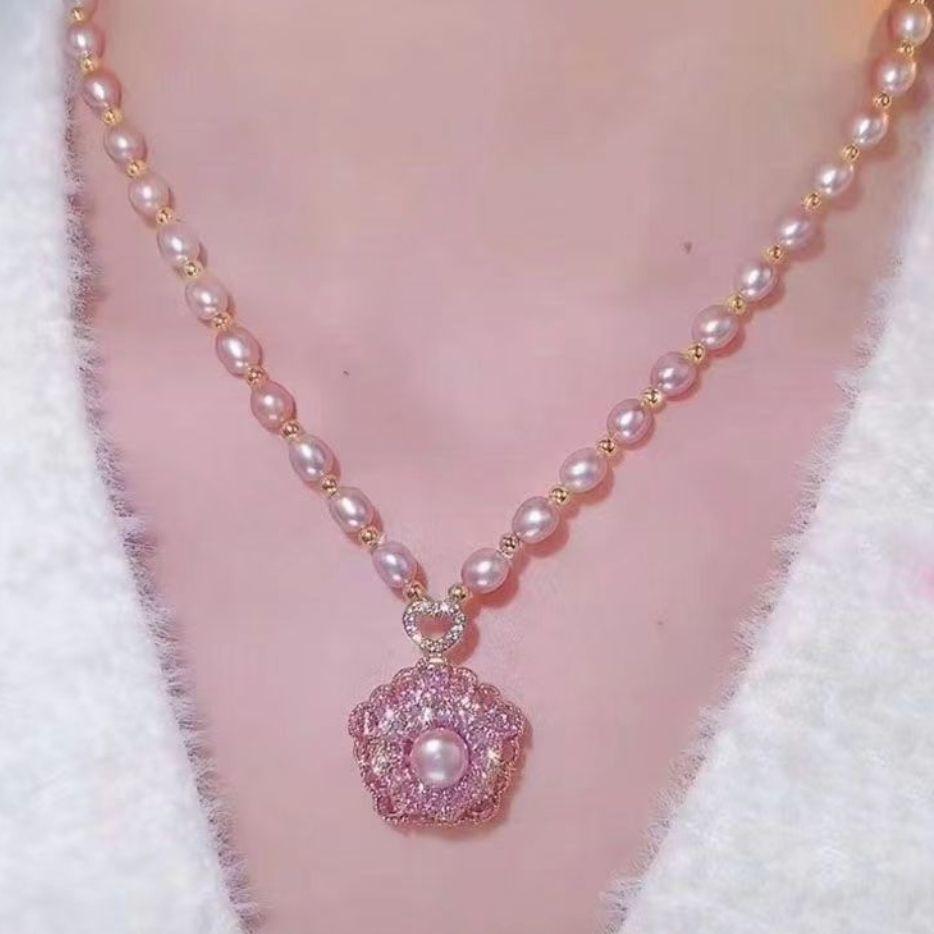 New pearl necklace versatile simple accessories classic diamond-encrusted fashion high-end light luxury niche sweater chain necklace