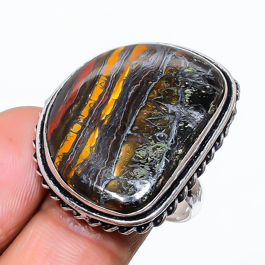 

Natural Tiger Eye Gemstone Handmade 925 Sterling Silver Jewelry Ring Size 8 u9A14