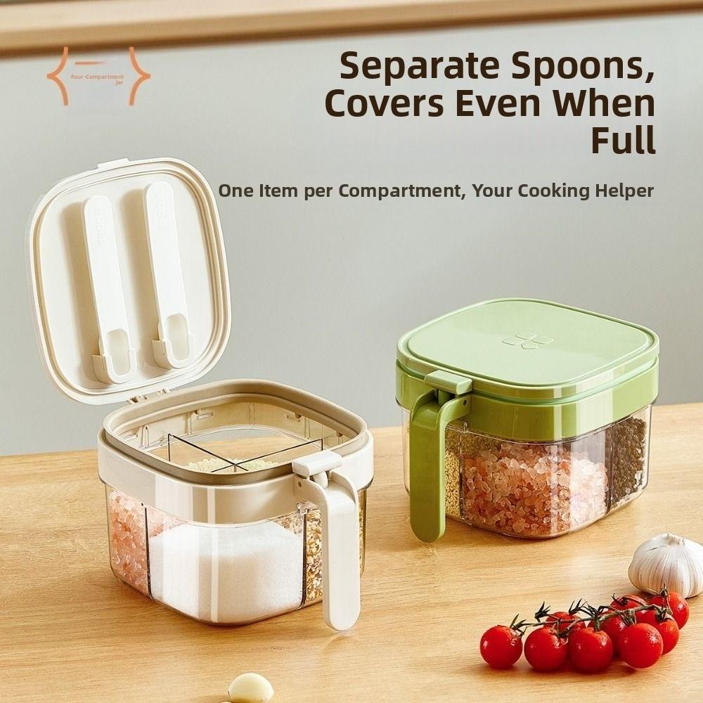 4 Grids Sugar and Salt Container Push-type Condiment Storage Container  Kitchen Supplies