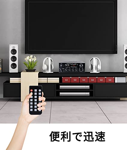 Compact Bluetooth Power Amplifier, 110V, 60W Stereo Amplifier, Black, with USB Input, Multi-EQ Remote Control, and Bluetooth 4.0 for Karaoke.