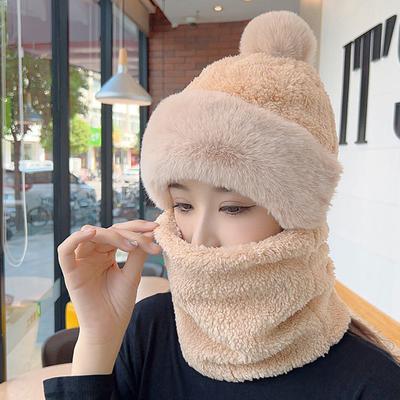 Kış Şapkası Kulak Korumalı Rüzgar Geçirmez Dış Mekan Bisiklet Kore Eşarp Tek Parça Şapkalar Kadın Kalın Kadife Sıcak Baş Örtüsü Bere