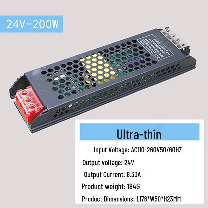Ultra-Thin Silent LED Linear Light Transformer, 220V to 24V, Black King Kong