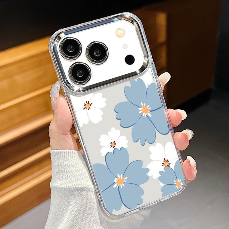 Pink Peony Floral Pattern Case For iPhone 17 Pro Max Plating Lens Frame Clear Soft Cover For iPhone 16 15 14 13 Pro Max 11 16E 17E