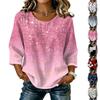 Blusa da Donna Casual Patchwork Stampata Girocollo Manica a Tre Quarti Lino Cotone Leggera Vestibilità Larga Top per l'Uso Quotidiano