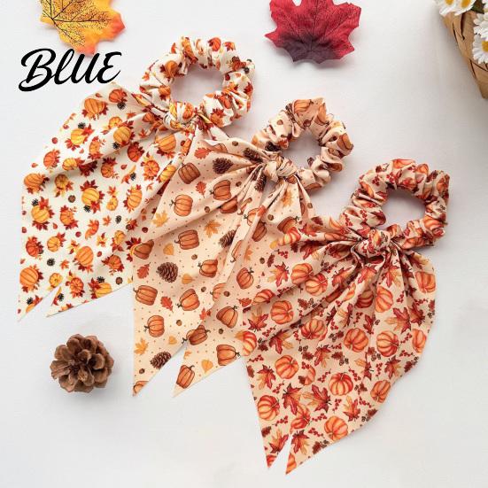 Decorative Hair Accessories for Autumn Outings Fall Pumpkin Maple Leaf Tie Women, Bow Knot Ribbon Ponytail Stylish Bowknot Holder, Soft Fabric Elastic