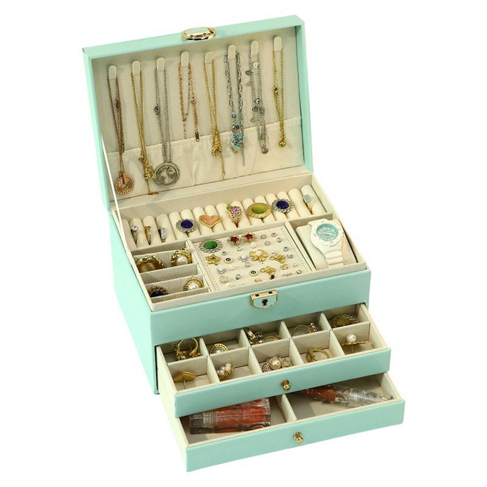 

Органайзер для прикрас, велика місткість, дизайн з 3 шухлядами, кейс для зберігання з ПУ-шкіри для намиста/сережок/годинників/кілець